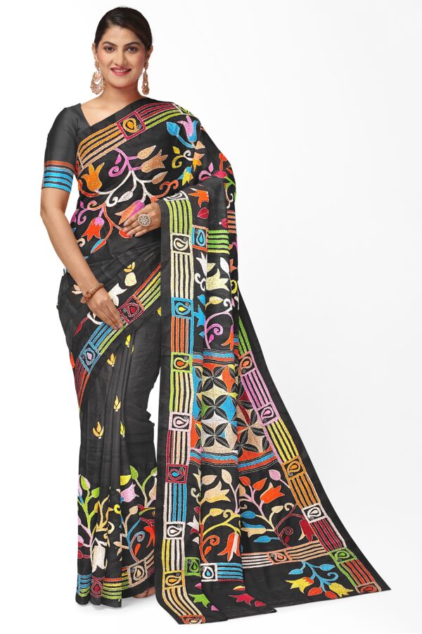 kantha stitch saree