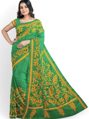 kantha stitched silk saree