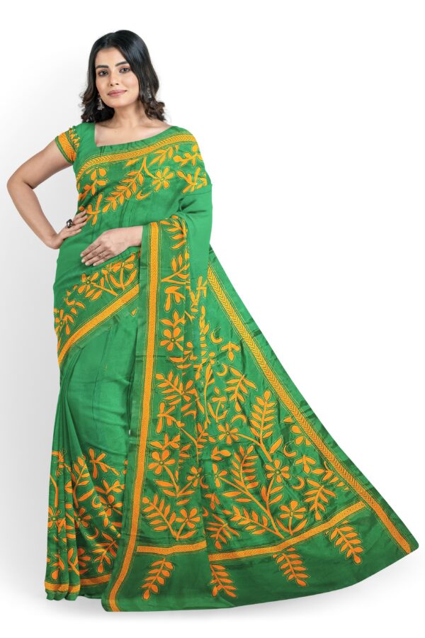 kantha stitched silk saree