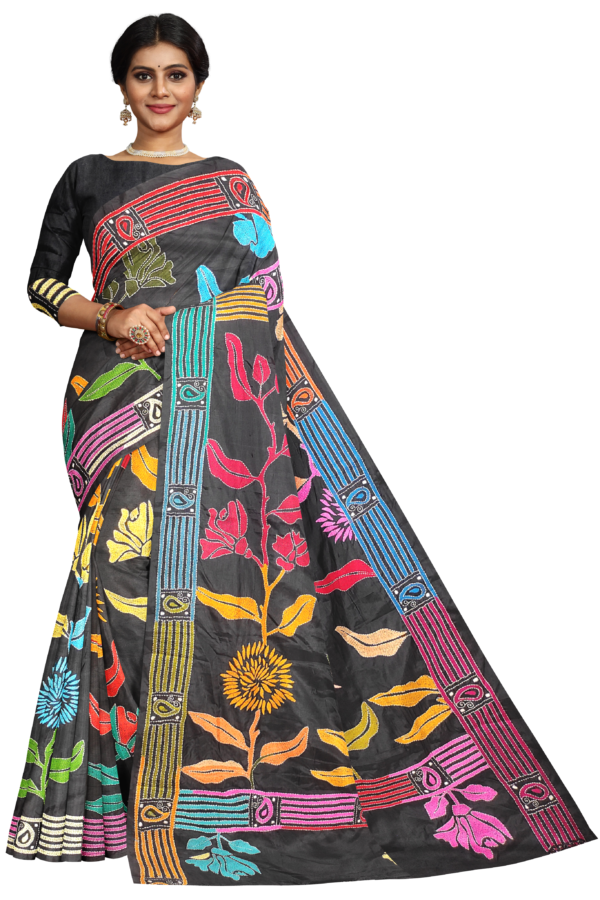 kantha stitched silk saree