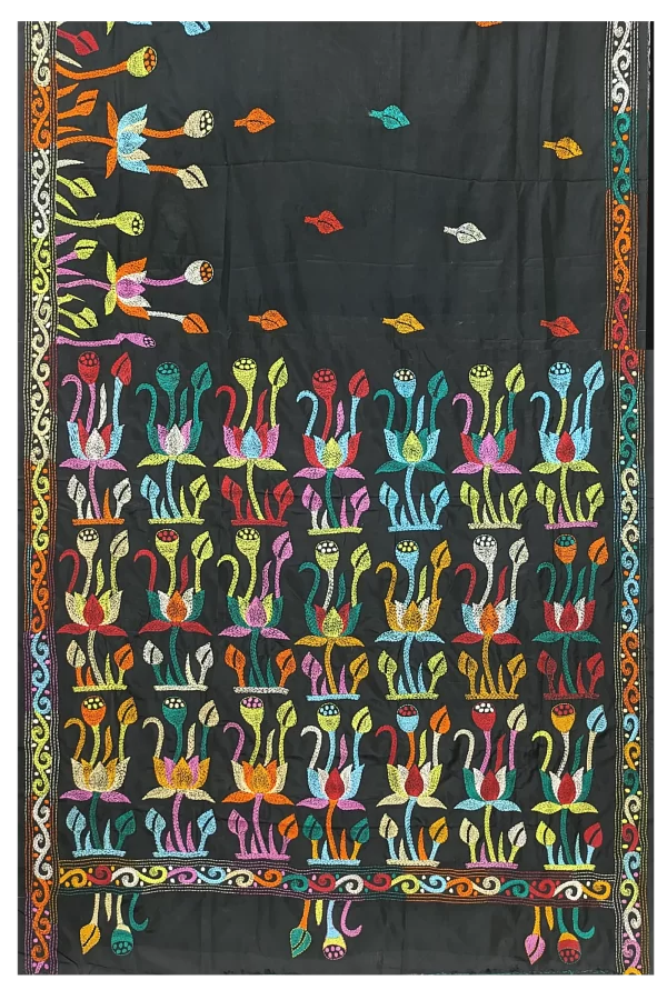 Kantha Stitched Silk Saree - Image 6