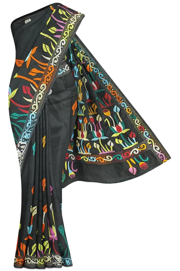 Kantha Stitched Silk Saree - Image 5