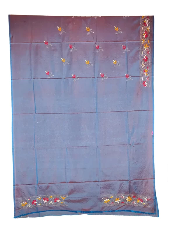 Kantha Stitched Silk Saree - Image 3