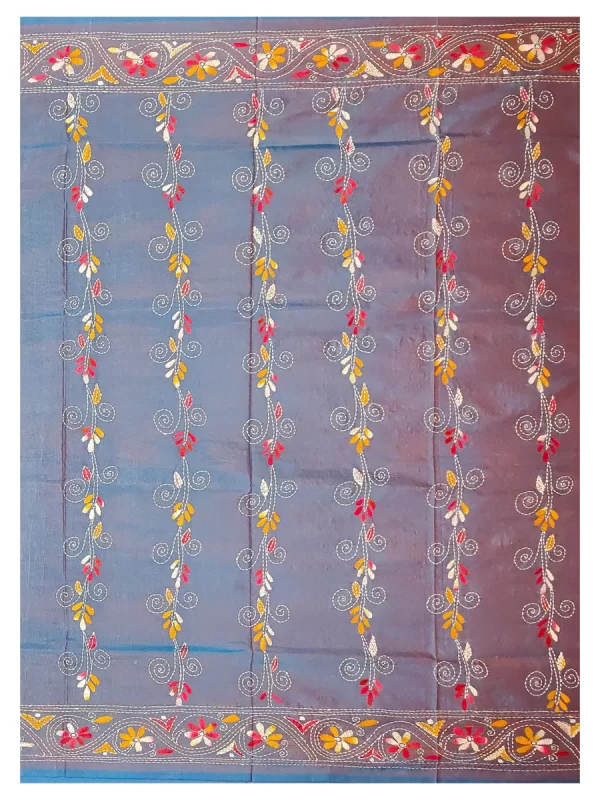Kantha Stitched Silk Saree - Image 2