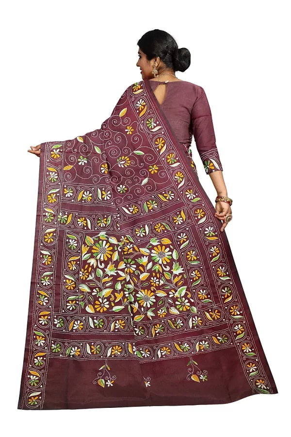 Kantha Stitched Silk Saree - Image 2