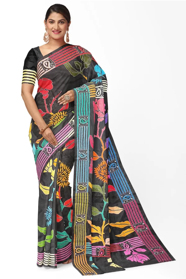 kantha stitched silk saree