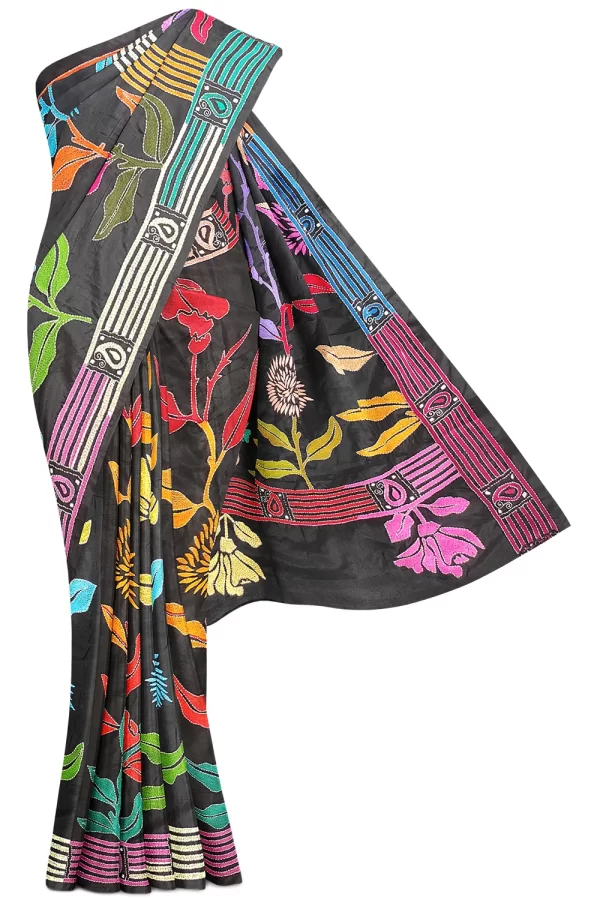 Kantha Stitched Silk Saree - Image 6