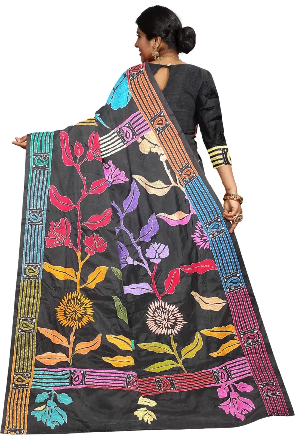 Kantha Stitched Silk Saree - Image 2