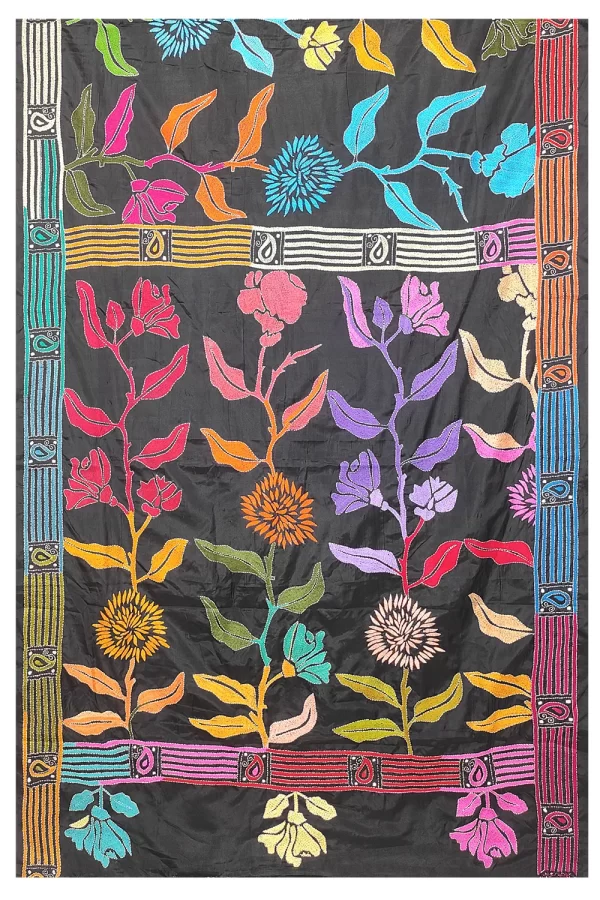 Kantha Stitched Silk Saree - Image 5