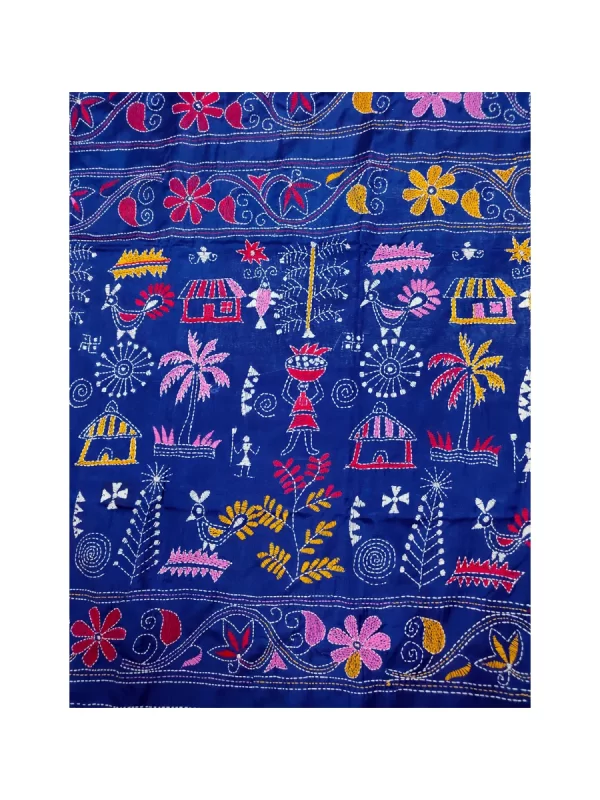 Kantha Stitched Silk Saree - Image 5