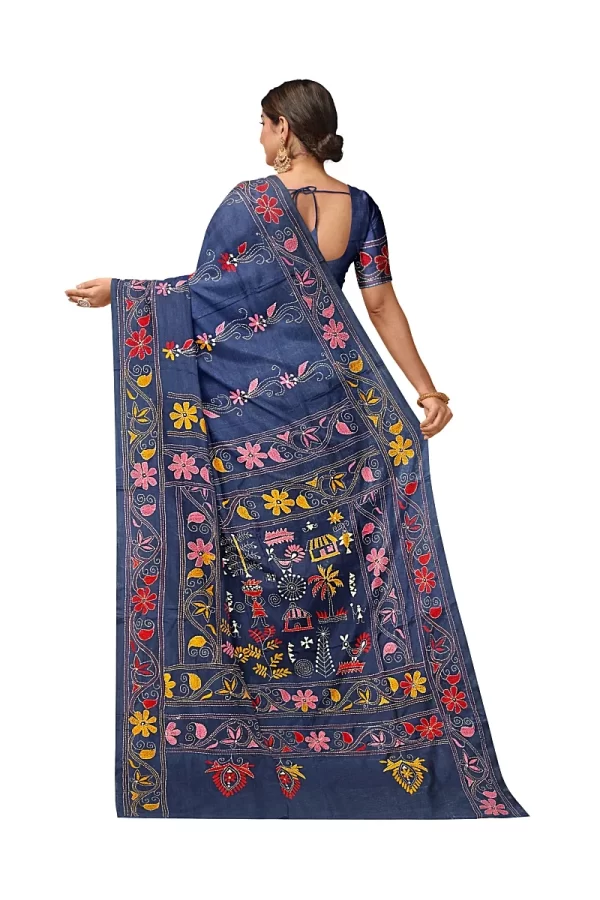 Kantha Stitched Silk Saree - Image 4