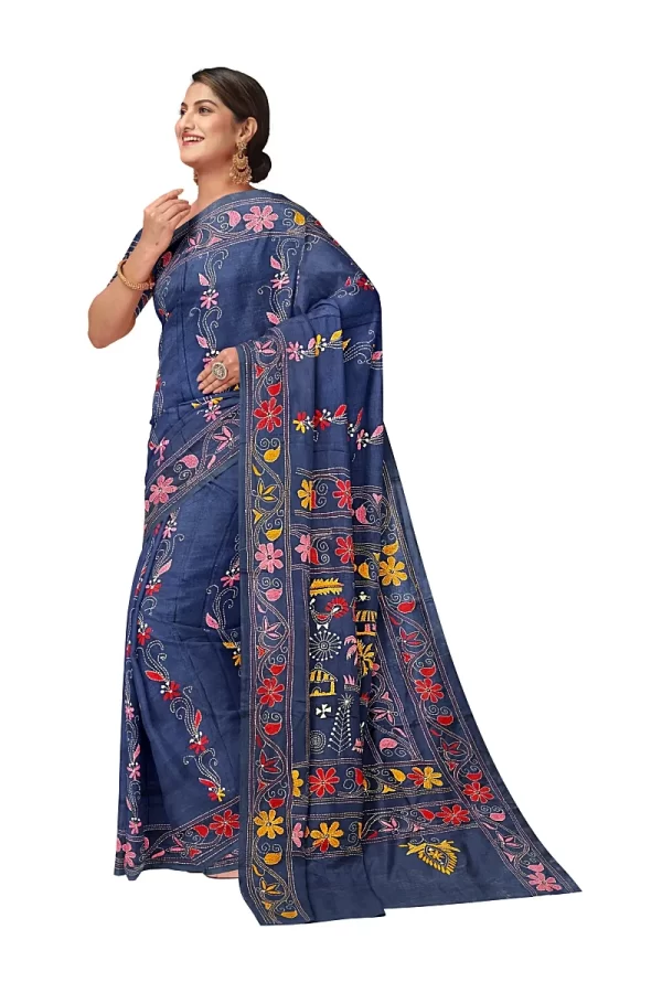 Kantha Stitched Silk Saree - Image 3