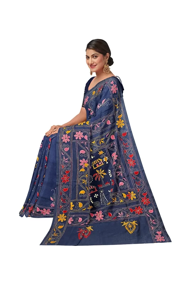 Kantha Stitched Silk Saree - Image 2