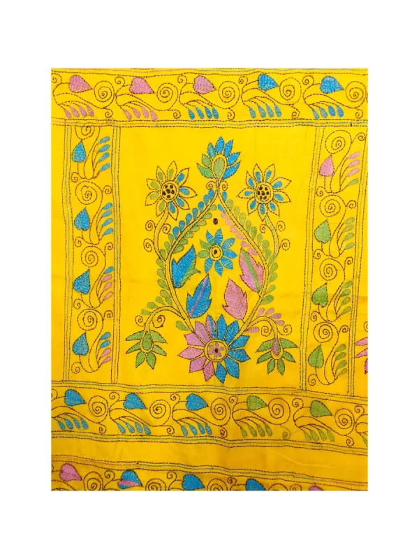 Kantha Stitched Silk Saree - Image 5