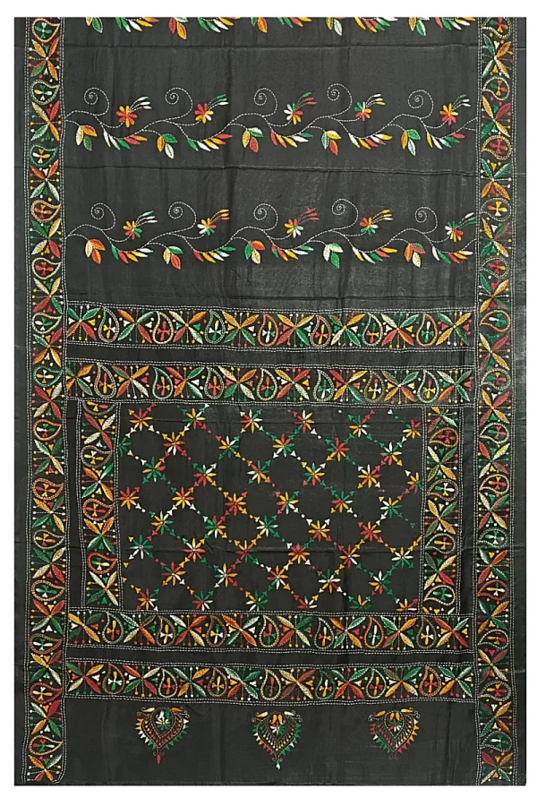 Kantha Stitched Silk Saree - Image 6
