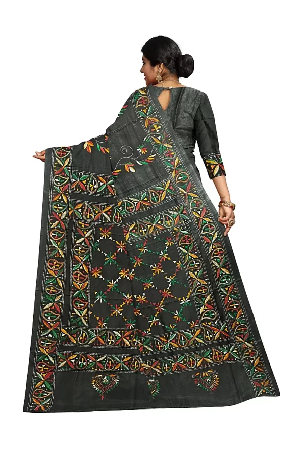 Kantha Stitched Silk Saree - Image 4