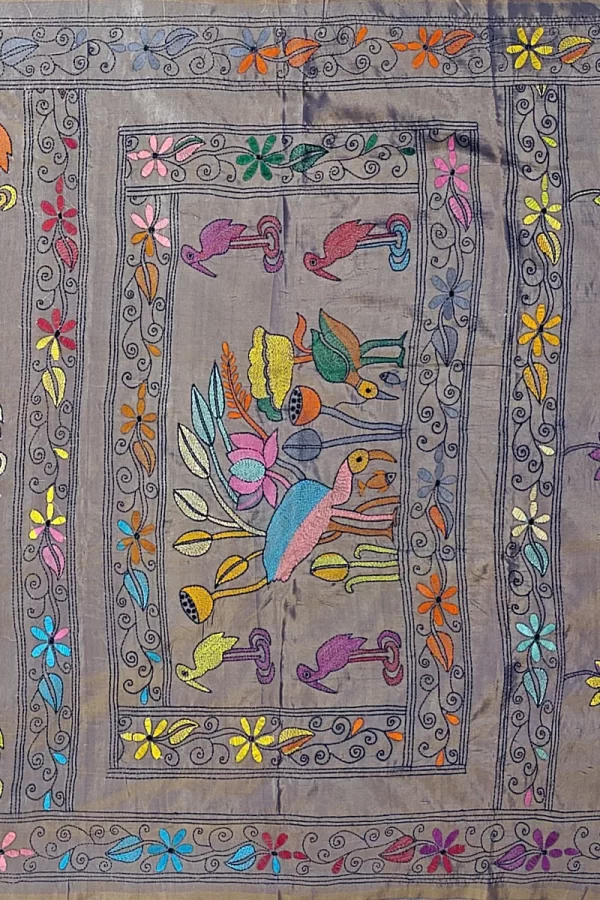 Kantha Stitched Silk Saree - Image 7