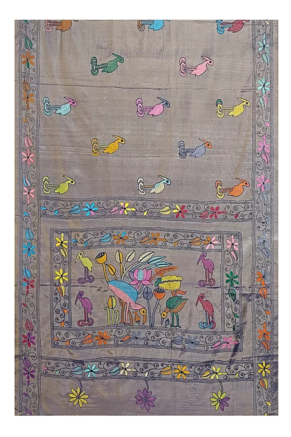 Kantha Stitched Silk Saree - Image 6