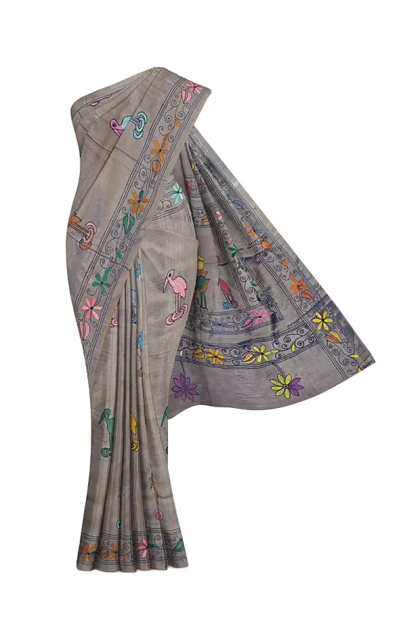 Kantha Stitched Silk Saree - Image 5
