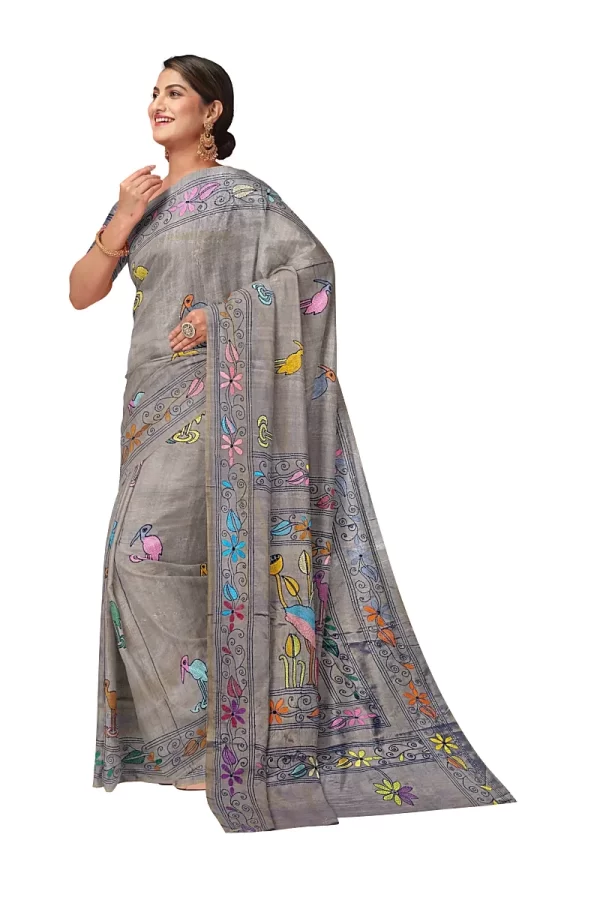 Kantha Stitched Silk Saree - Image 3