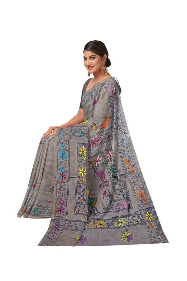 Kantha Stitched Silk Saree - Image 2