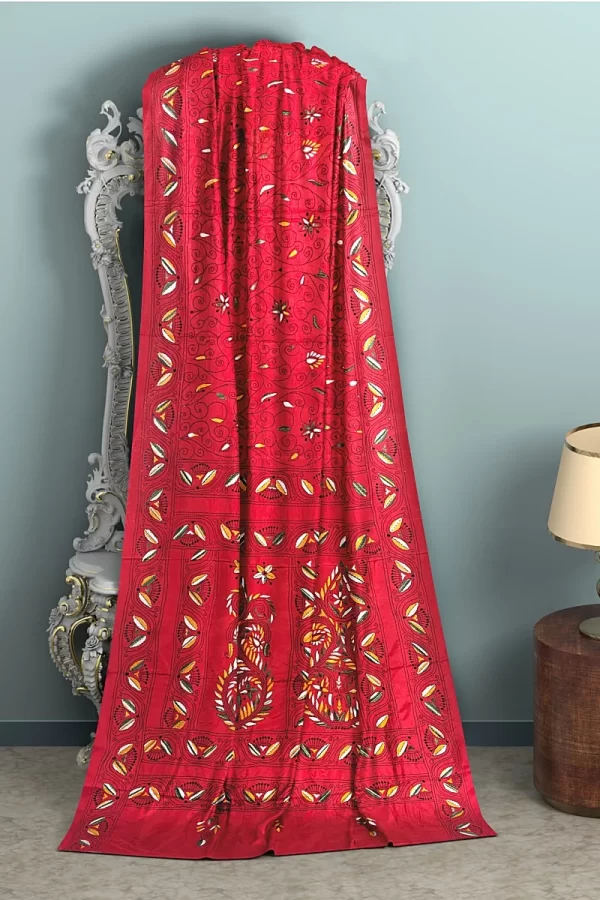 Kantha Stitched Silk Saree - Image 7