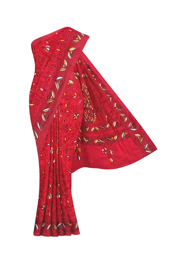 Kantha Stitched Silk Saree - Image 5