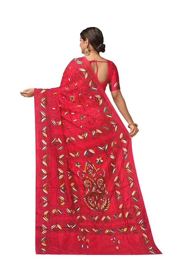 Kantha Stitched Silk Saree - Image 3