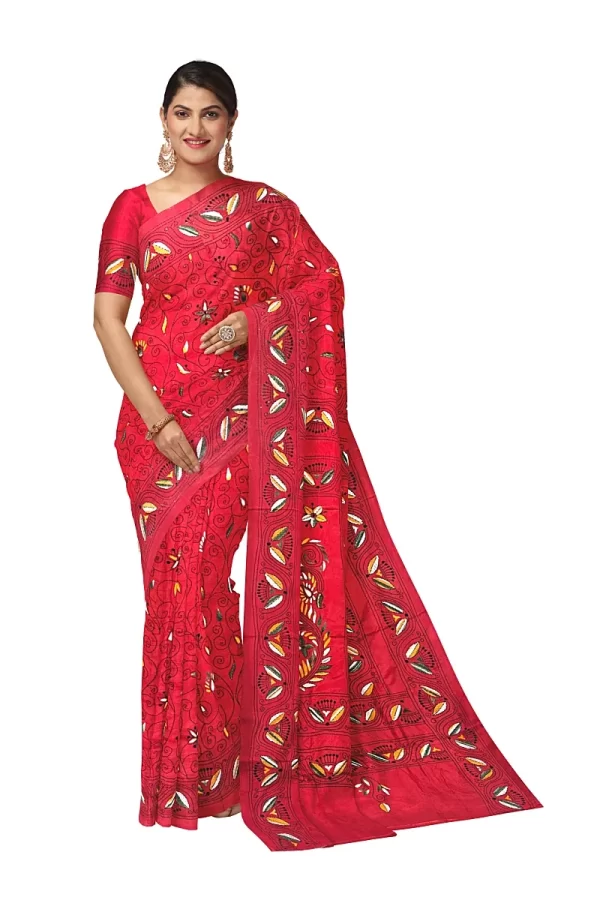 kantha stitch silk saree