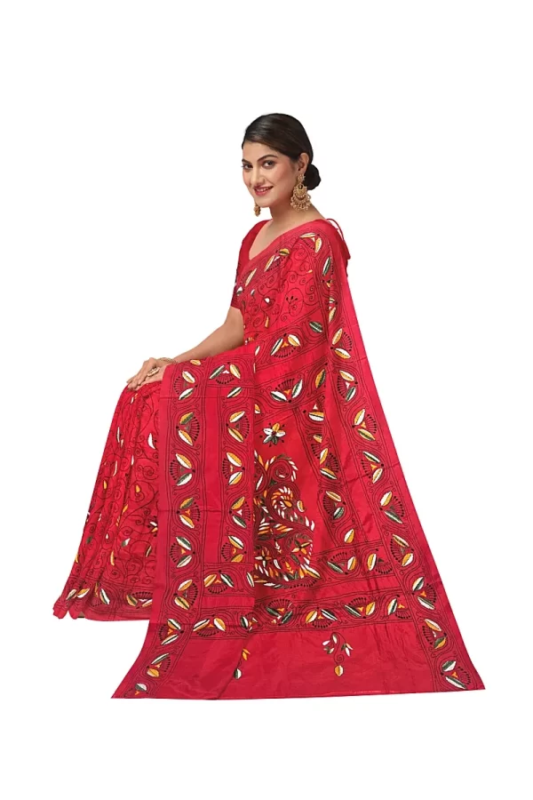 Kantha Stitched Silk Saree - Image 4