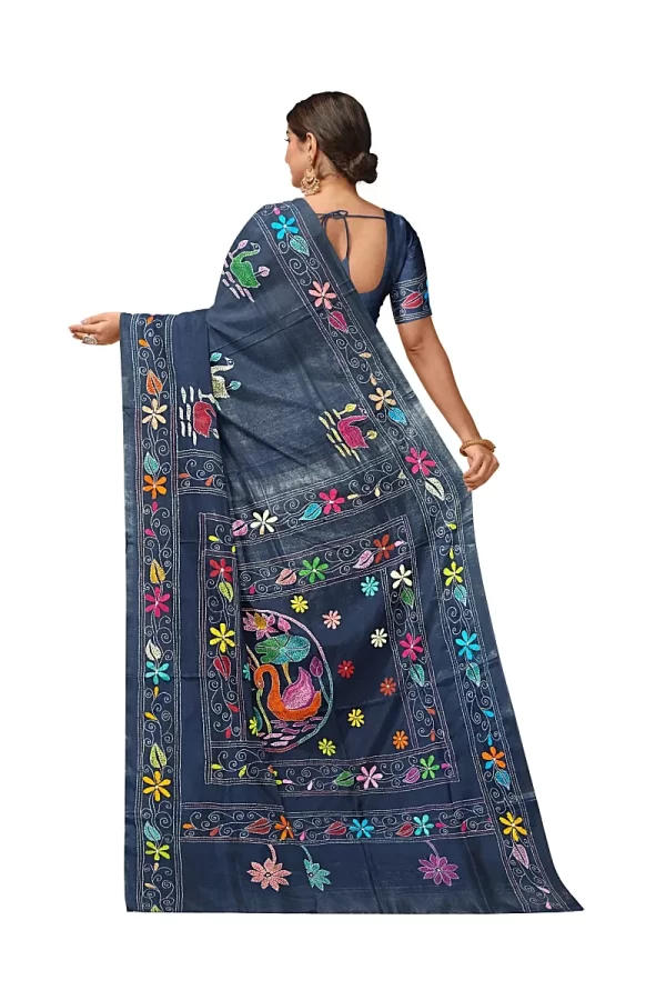 Kantha Stitched Silk Saree - Image 3