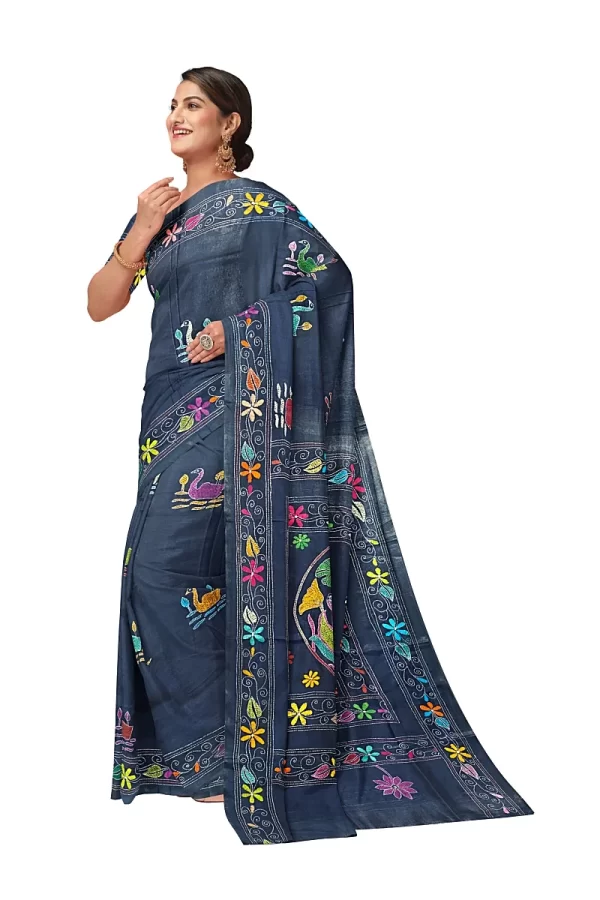 Kantha Stitched Silk Saree - Image 2