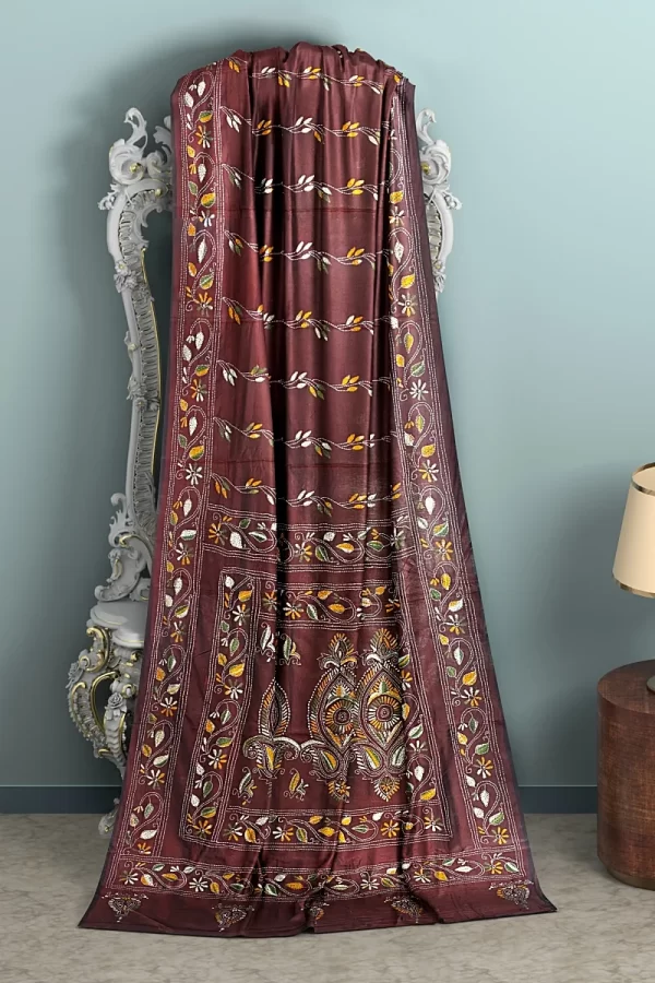 Kantha Stitched Silk Saree - Image 7
