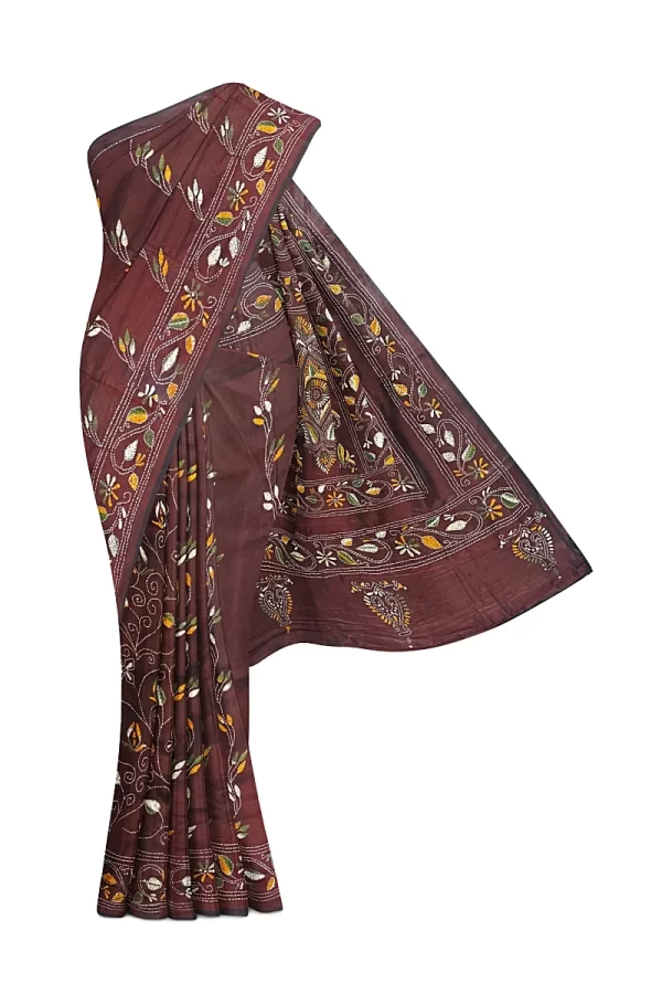 Kantha Stitched Silk Saree - Image 5
