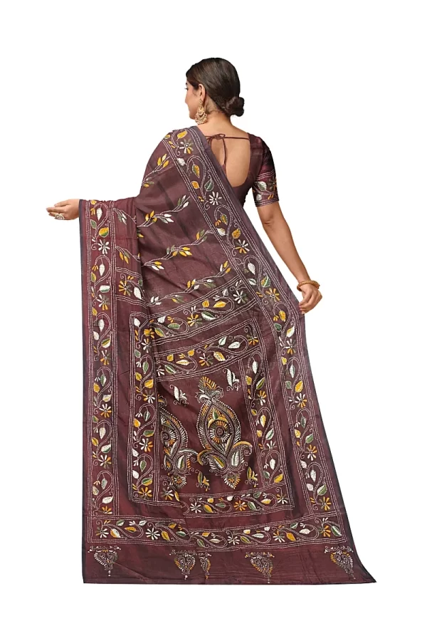 Kantha Stitched Silk Saree - Image 3