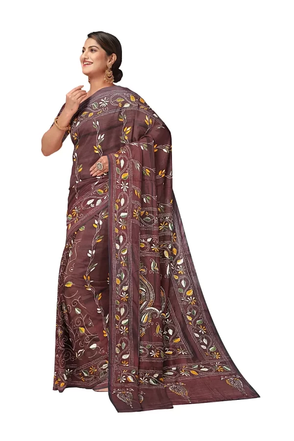 Kantha Stitched Silk Saree - Image 2