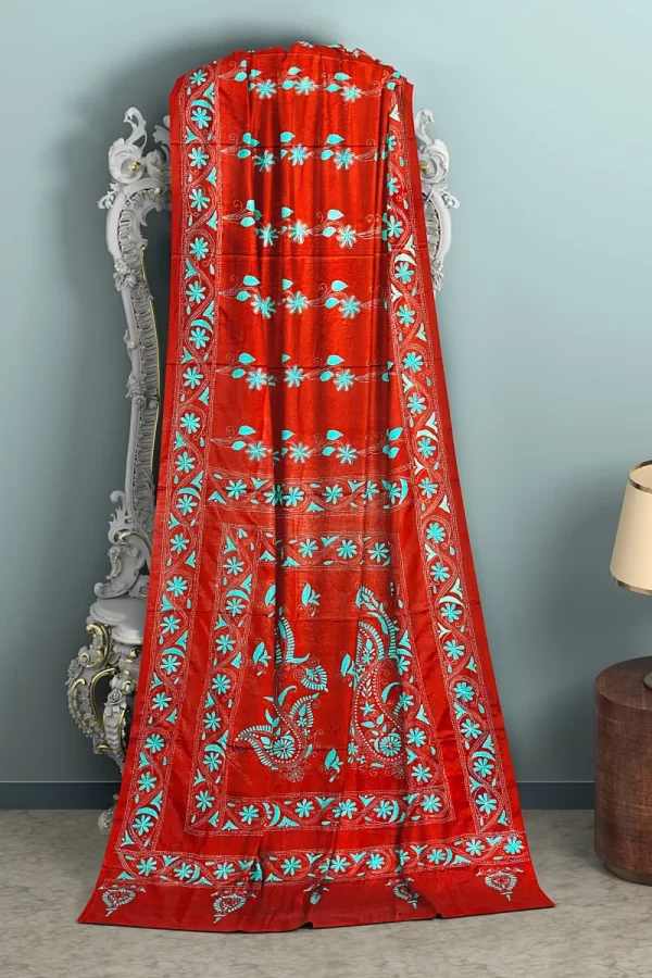 Kantha Stitched Silk Saree - Image 7