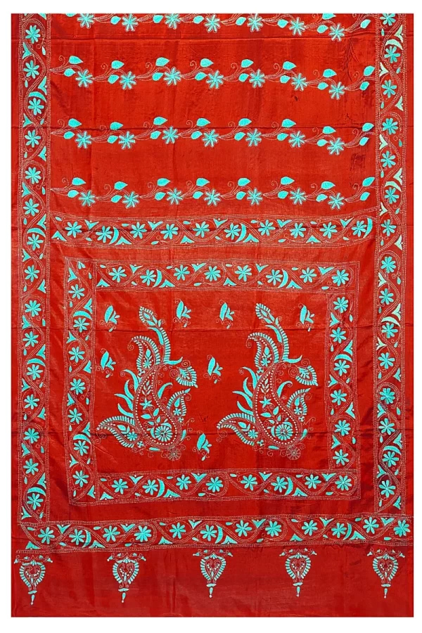 Kantha Stitched Silk Saree - Image 6