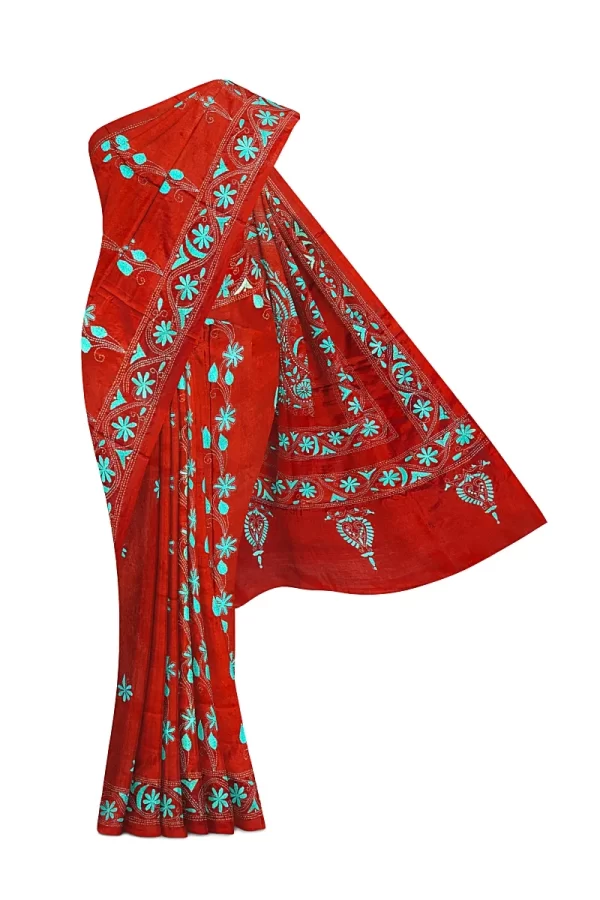 Kantha Stitched Silk Saree - Image 5