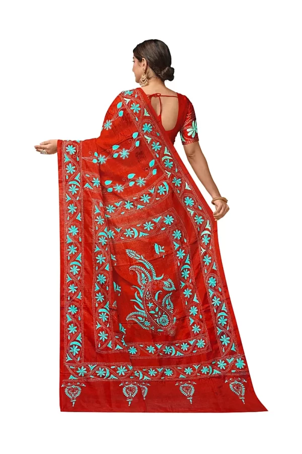 Kantha Stitched Silk Saree - Image 3