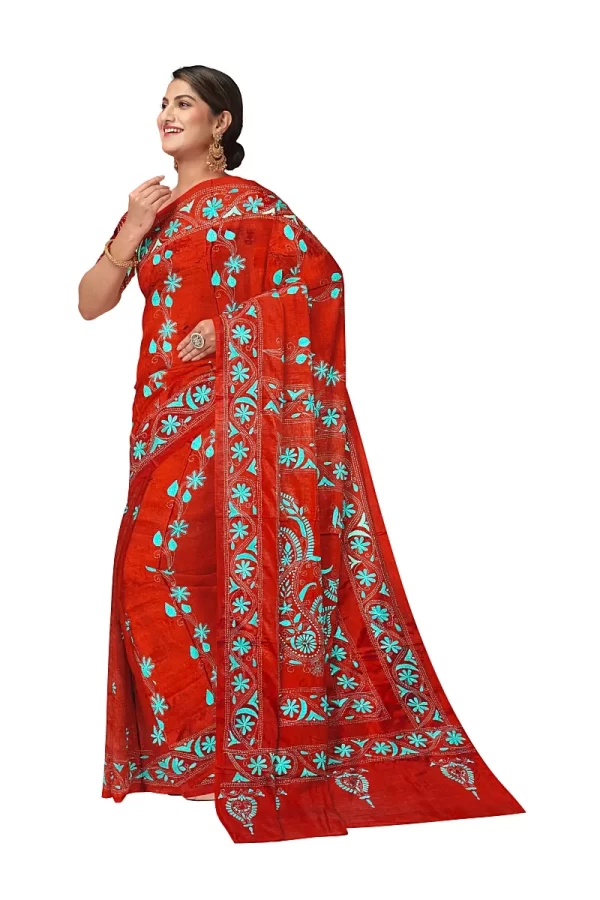 Kantha Stitched Silk Saree - Image 2