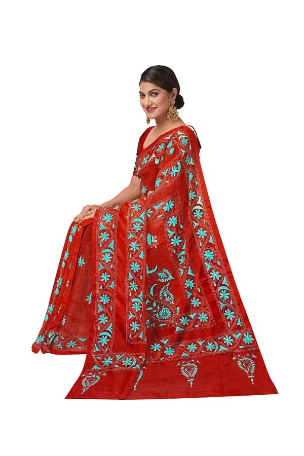 Kantha Stitched Silk Saree - Image 4