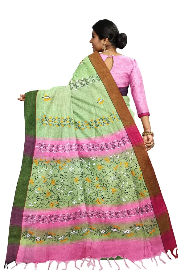 Kantha Stitched Cotton Saree - Image 3