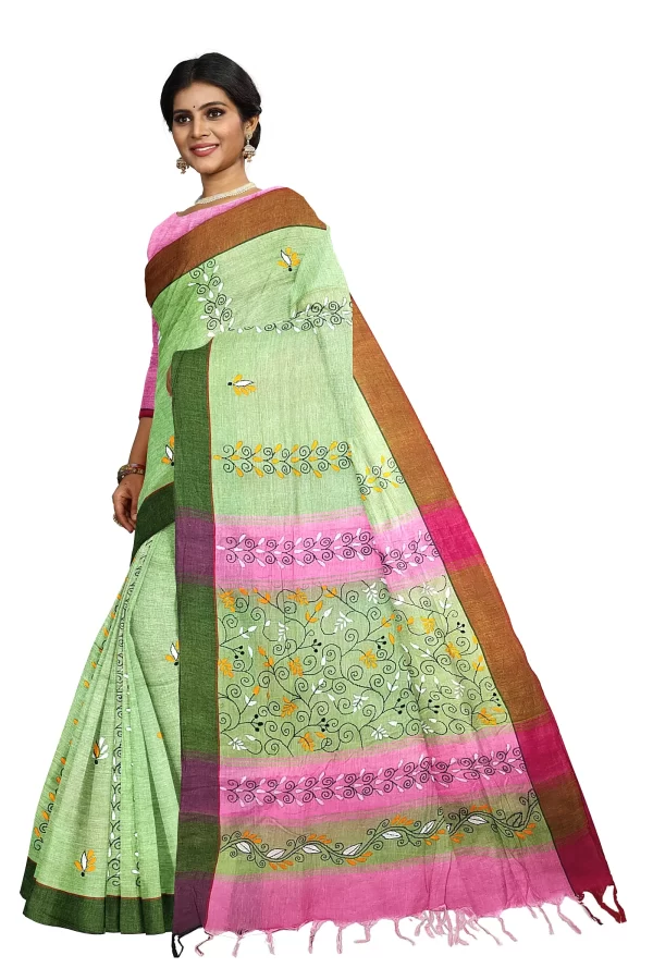 Kantha Stitched Cotton Saree - Image 2