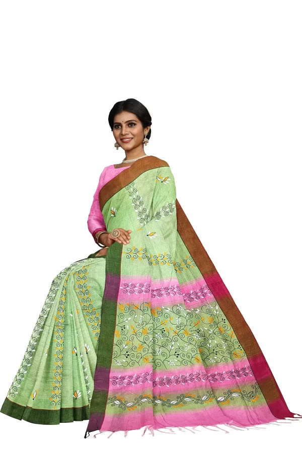 Kantha Stitched Cotton Saree - Image 4