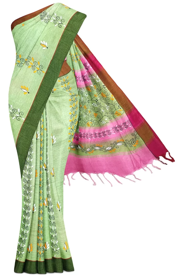 Kantha Stitched Cotton Saree - Image 5