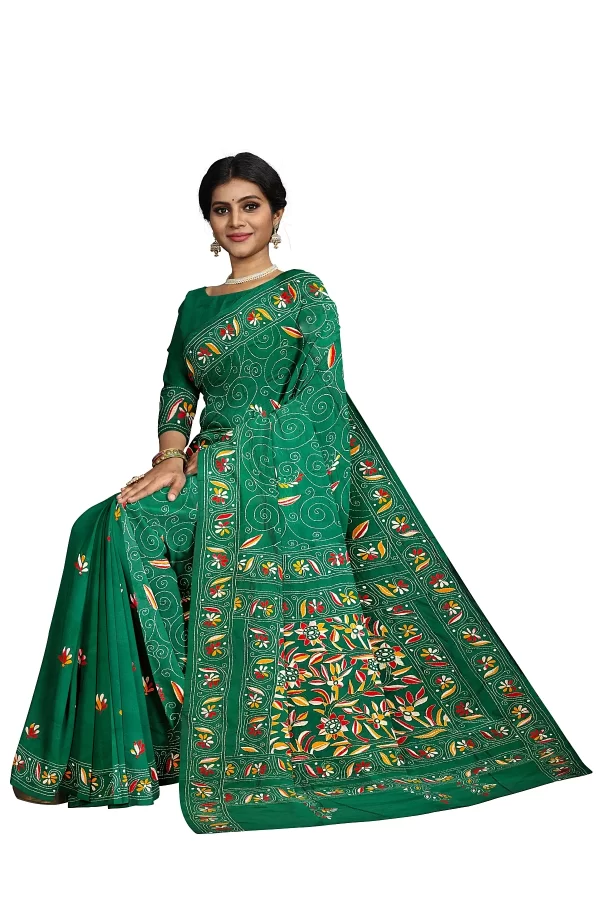 Kantha Stitched Silk Saree - Image 5