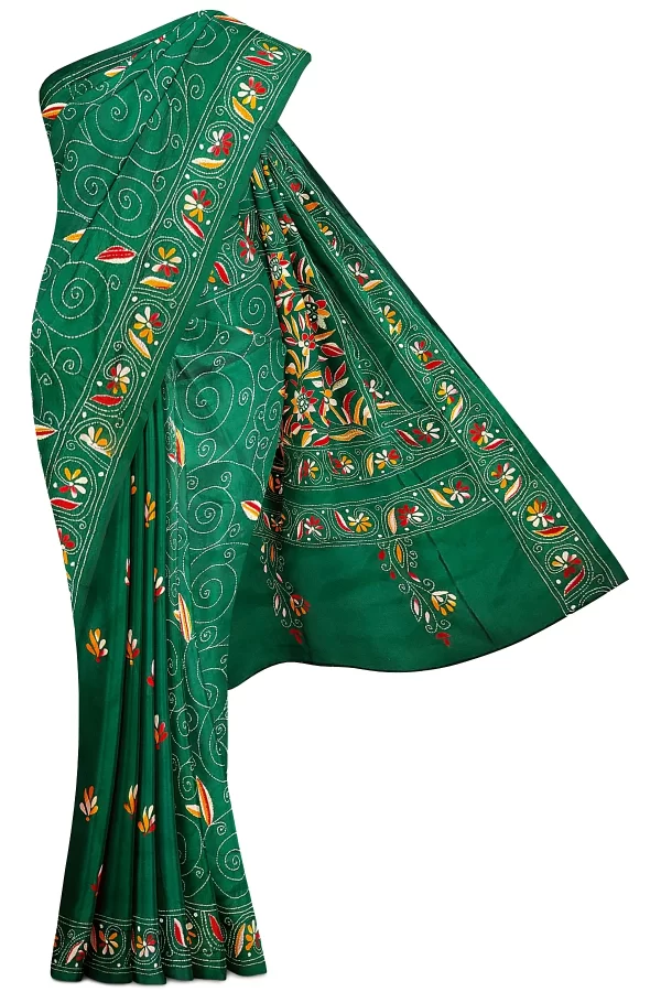 Kantha Stitched Silk Saree - Image 6