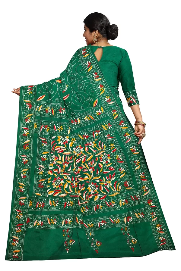 Kantha Stitched Silk Saree - Image 3