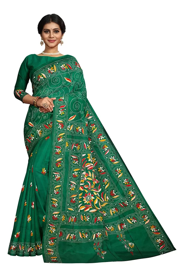 Kantha Stitched Silk Saree - Image 4